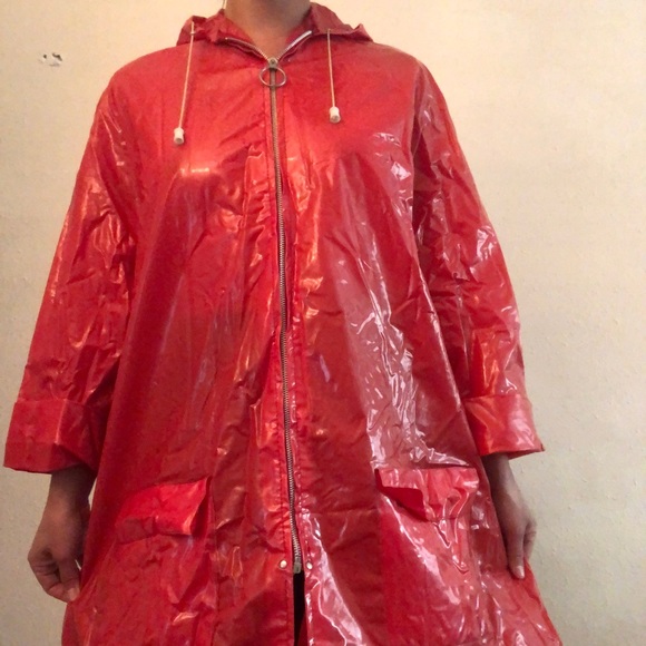 Cherry Red Vinyl Rain Jacket 